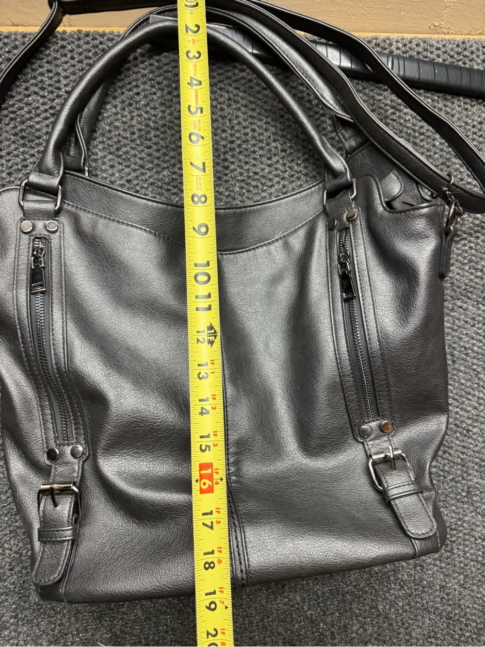 Structured Black Leather Hobo Bag with Zip Accents